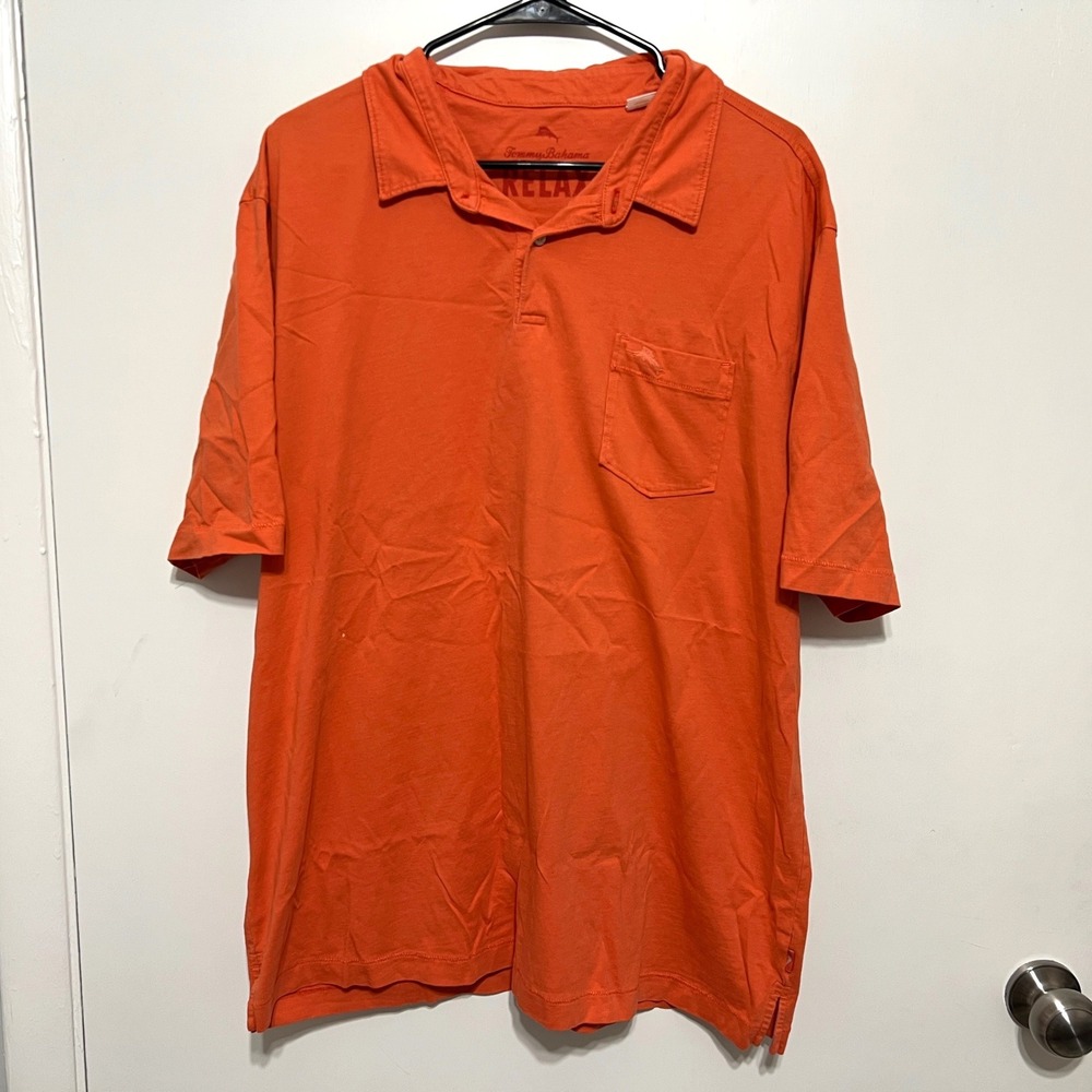 Tommy Bahama Relax Mens XL Orange Pima Cotton Short Sleeve Polo Shirt‎ Pocket
